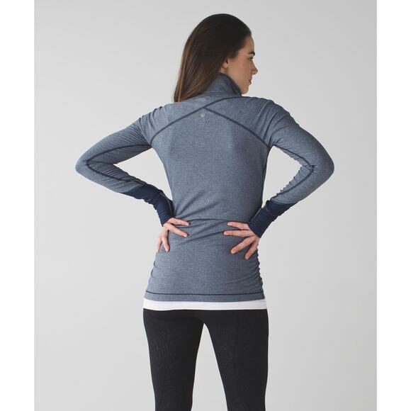 Lululemon Kriss Cross 1/2 Zip Pullover Heathered Inkwell Blue Thumbholes Size 6 - Picture 13 of 16